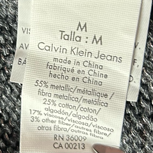 Calvin Klein Jeans Off Shoulder Short Sleeve Sweater Metallic Silver-Black Sz M - Picture 6 of 7